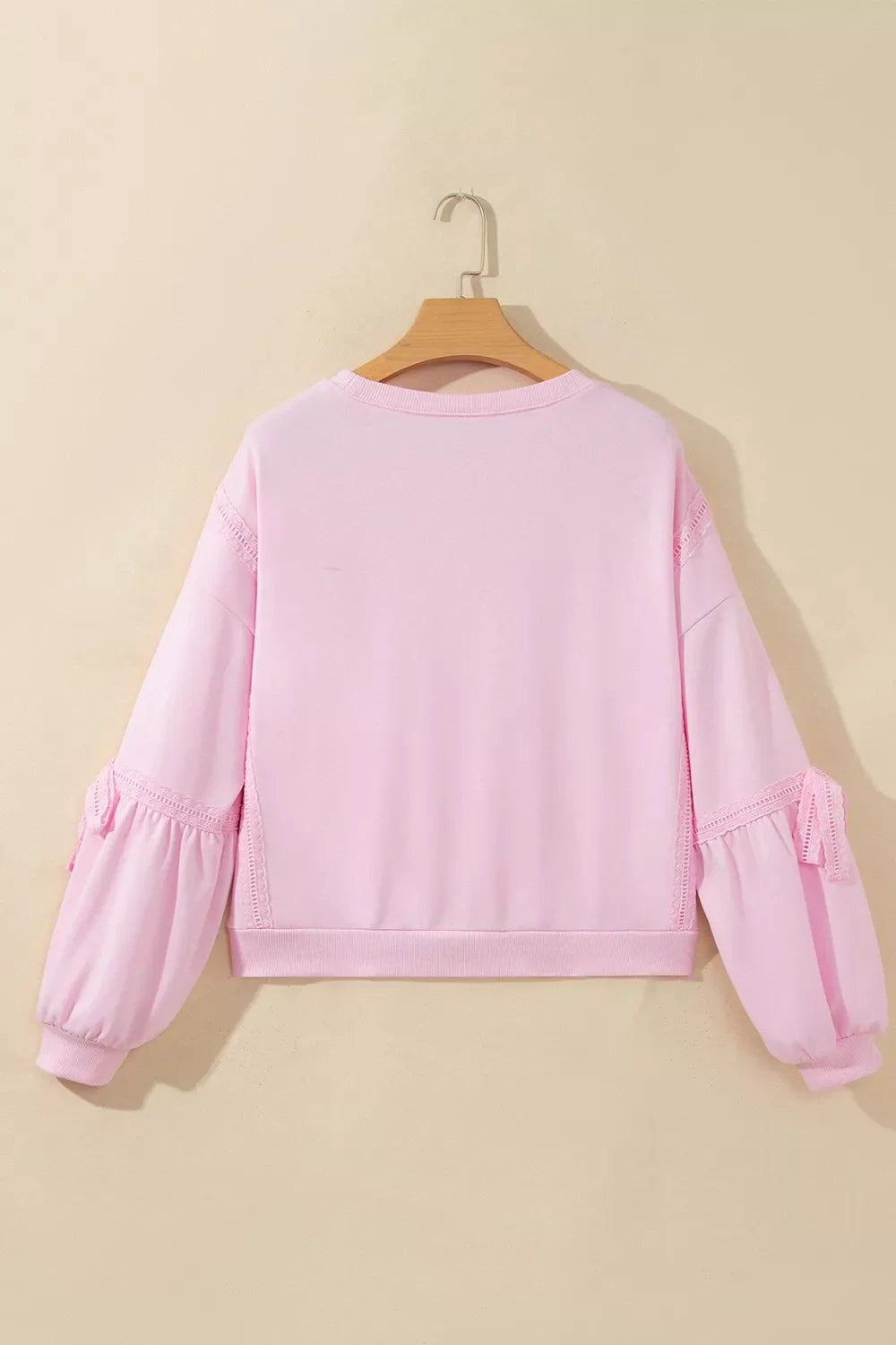 Solid Color Raw Seam Lace Detail Loose Casual Sweatshirt