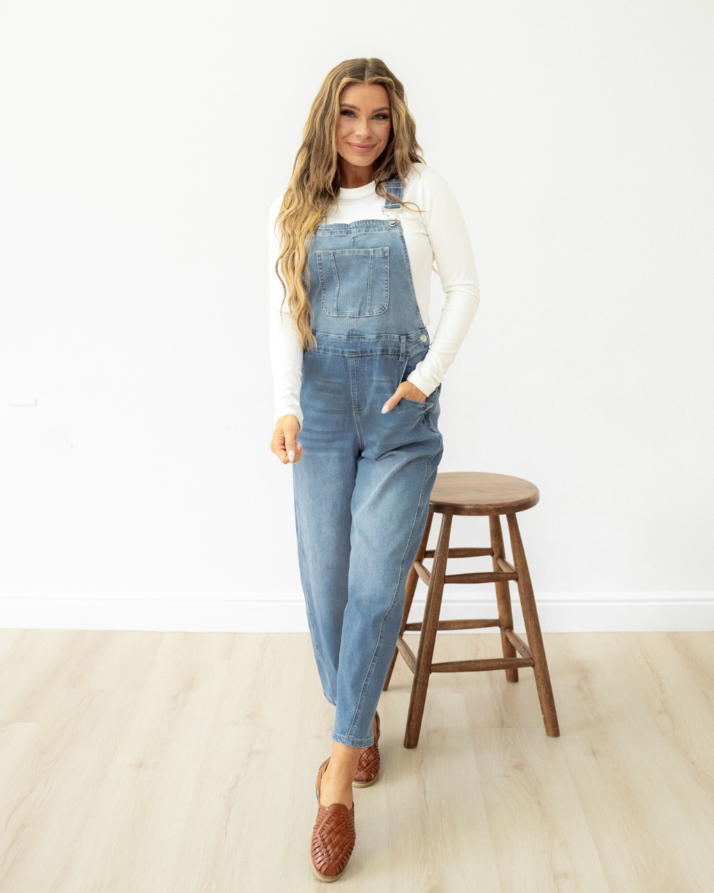 Leilani Adjustable Buckle Straps Straight Leg Denim Overalls