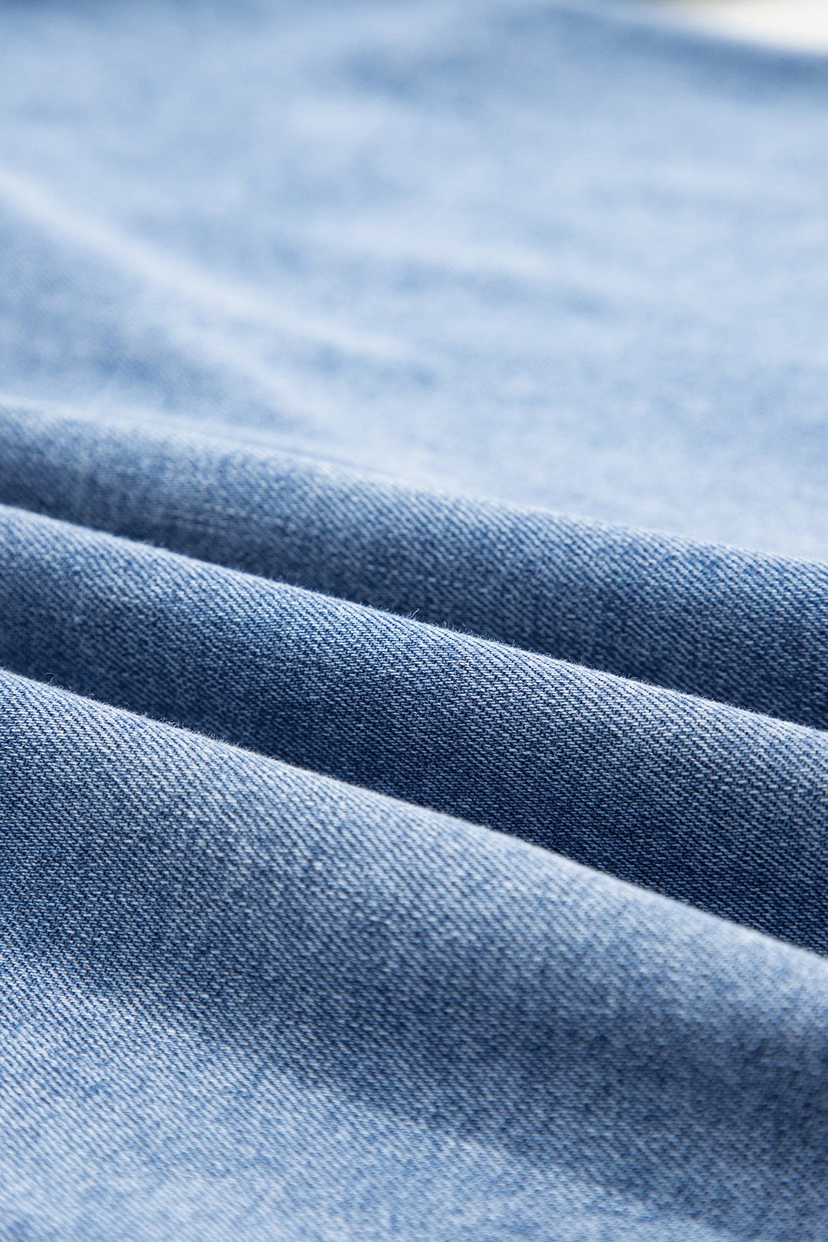 Solid Denim 3/4 Puff Sleeve Collared Shirt