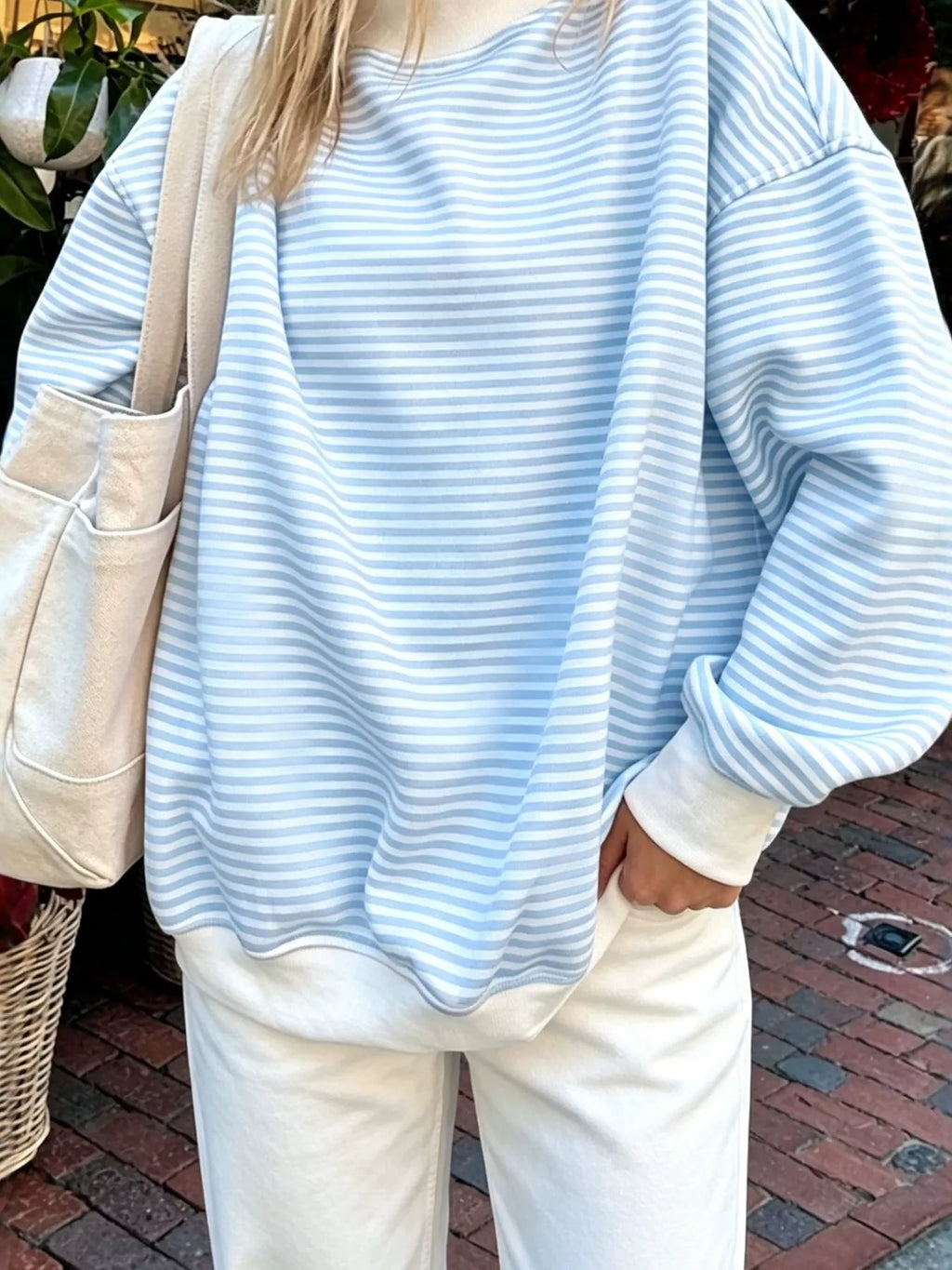 Oversized Striped Crew Neck Sweatshirt
