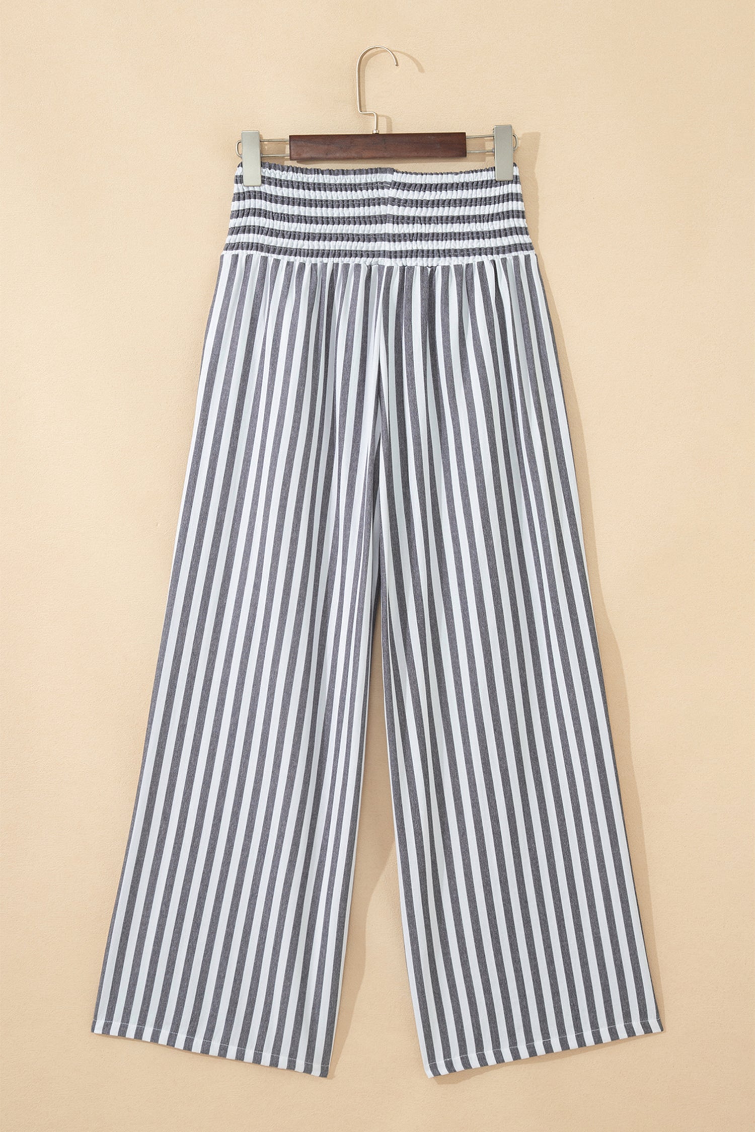 Black Stripe Shirred High Waist Loose Summer Pants