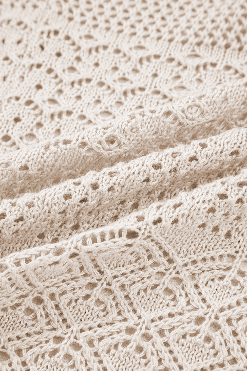 Solid Hollow Knit Open-Front Cardigan