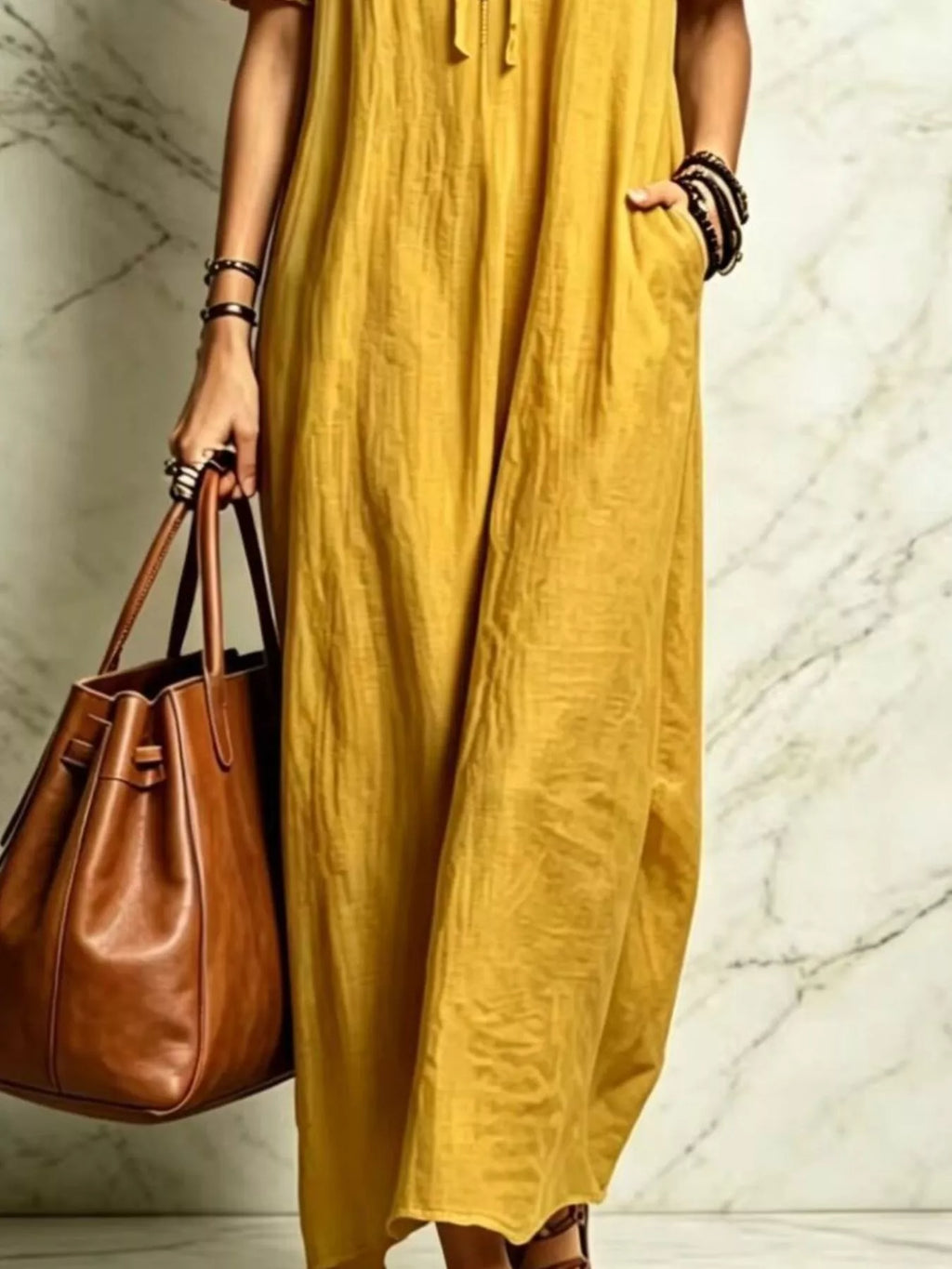 Ruffle Trim Puff Sleeve Maxi Dress