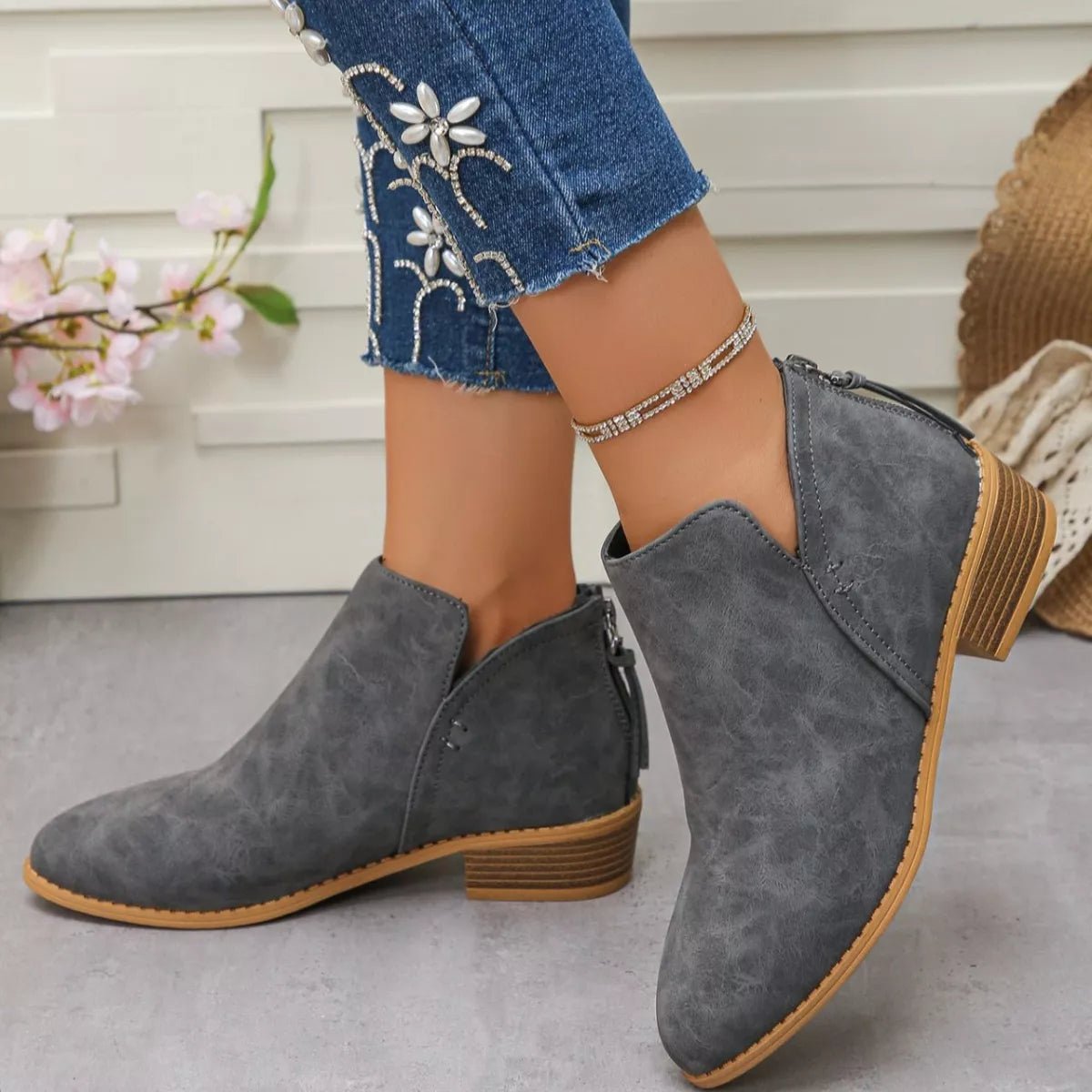 Point Toe Block Heels Boots