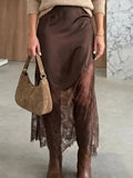 Lace Patchwork Hem Long Casual Shift Skirt