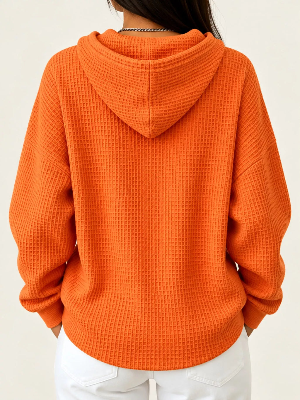 Full Size Waffle Knit Button Detail Hoodie Plus Size