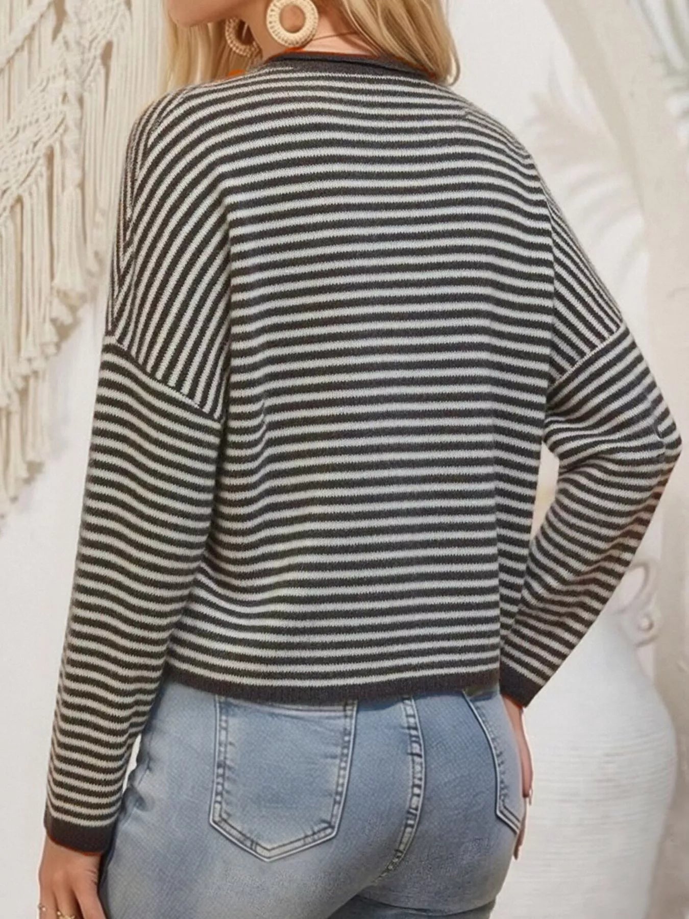 Button-Down Striped Knit Cardigan