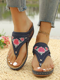 Embroidered Floral Wedge Sandals