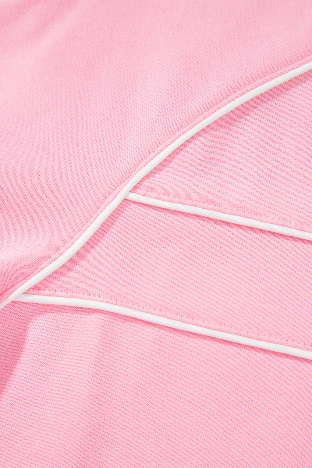 Pink Piping Trim Long Sporty Pullover Drawstring Elastic Waist Shorts Set