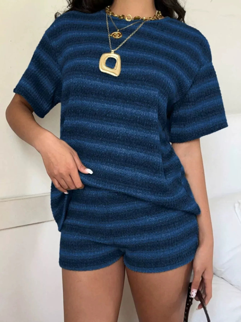 Striped Short Sleeve Top and Shorts Set