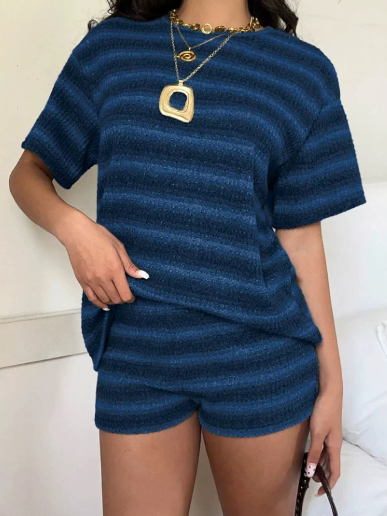 Striped Short Sleeve Top and Shorts Set