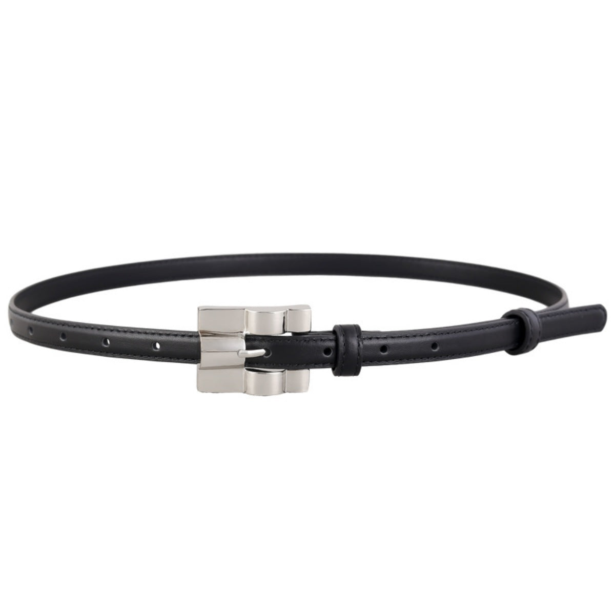 Skinny Leather Belt with Silver Buckle