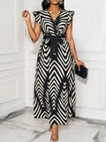 Chevron Print Wrap Maxi Dress