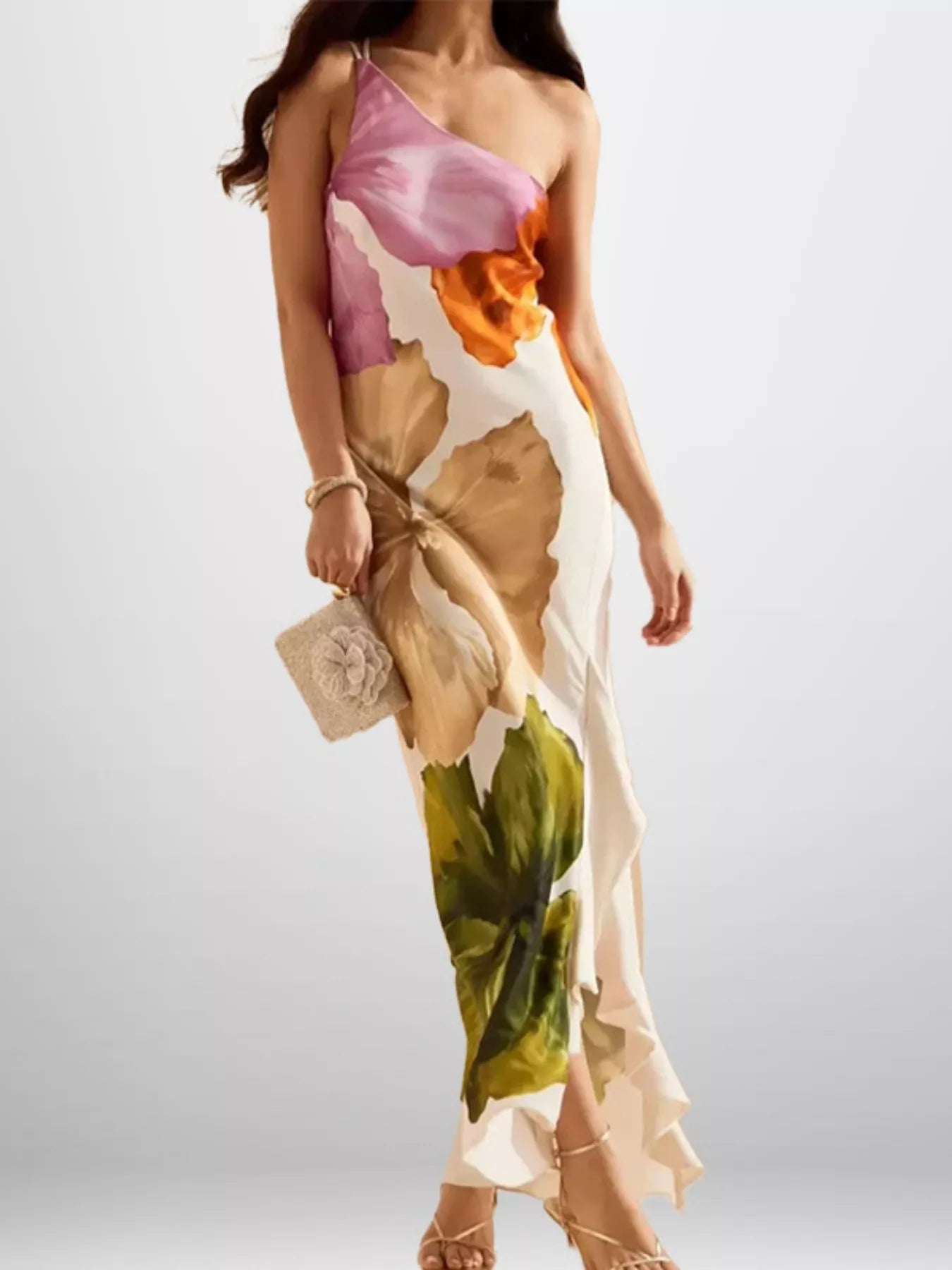 Floral Print One-Shoulder Maxi Dress