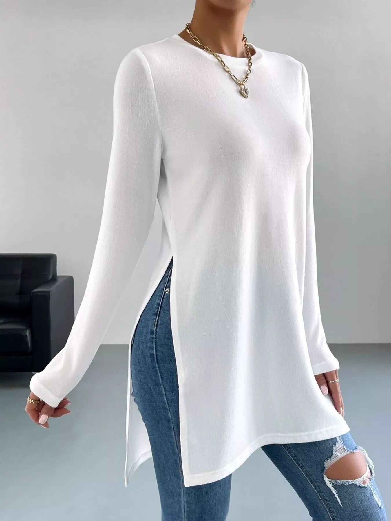 Long Sleeve Side Slit T-Shirt
