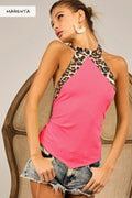 Leopard Print Halter Top with Tie Detail