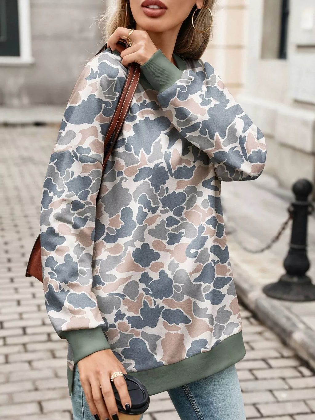 Camouflage Print Crewneck Sweatshirt