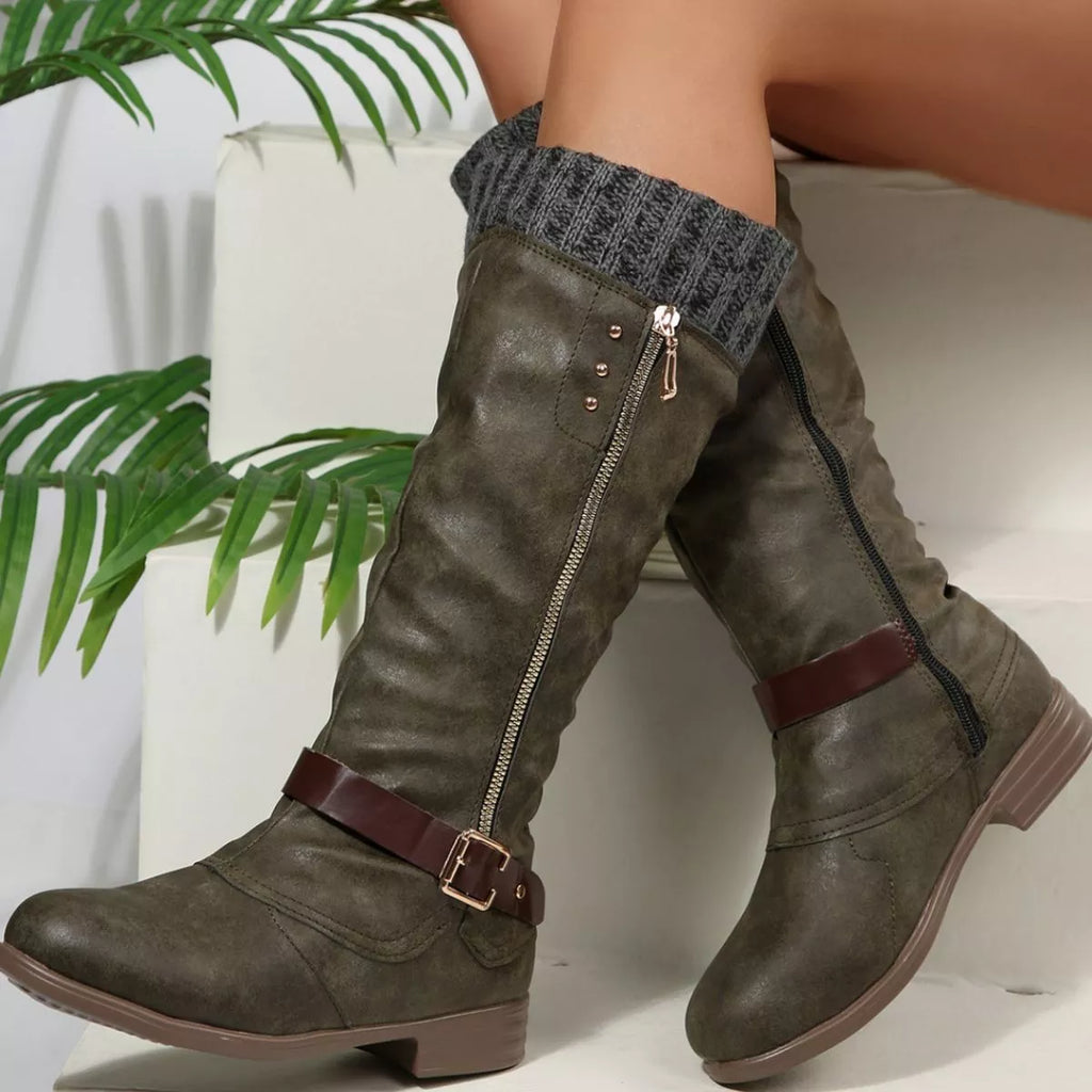 Round Toe Block Heels Boots
