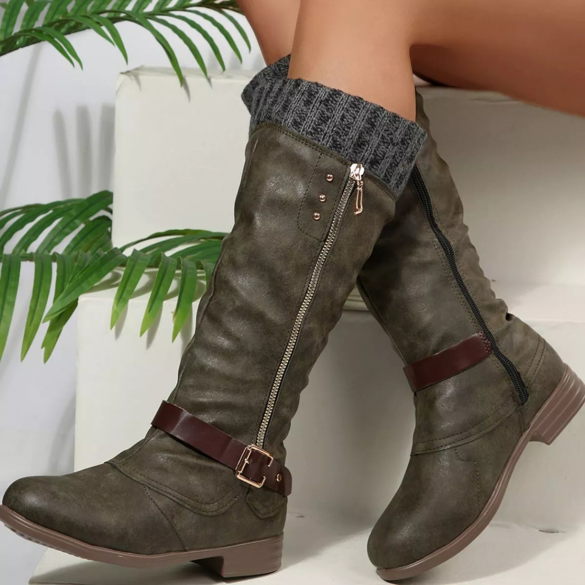 Round Toe Block Heels Boots