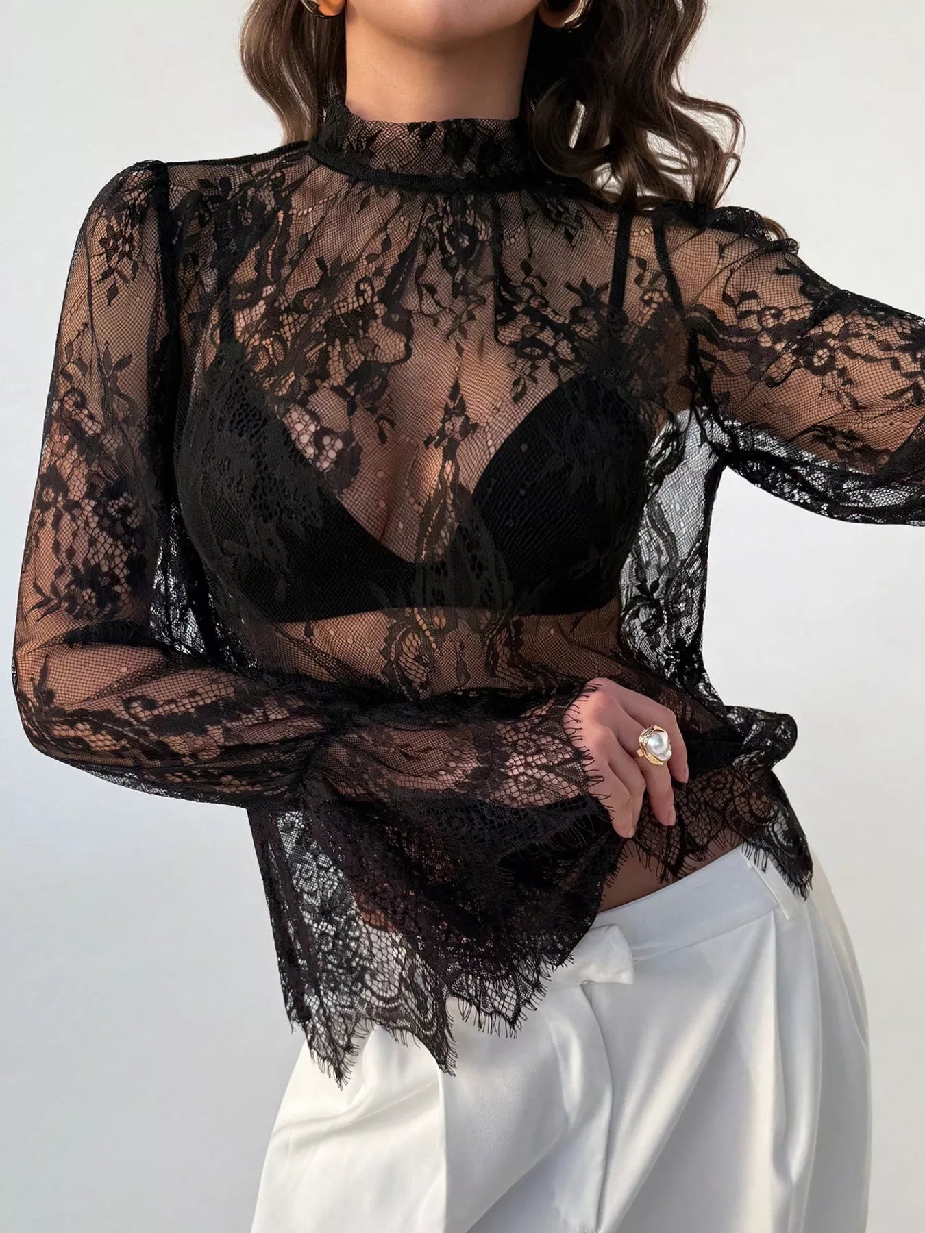 Lace Flounce Sleeve Top
