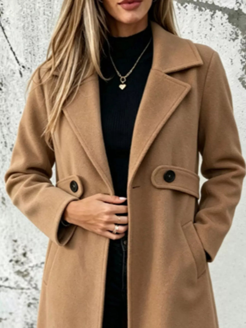 Full Size Lapel Collar Longline Overcoat Plus Size