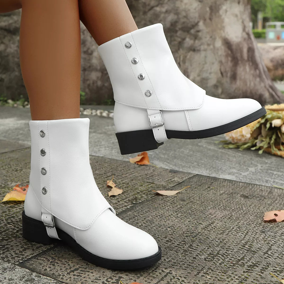 Round Toe Block Heels Boots