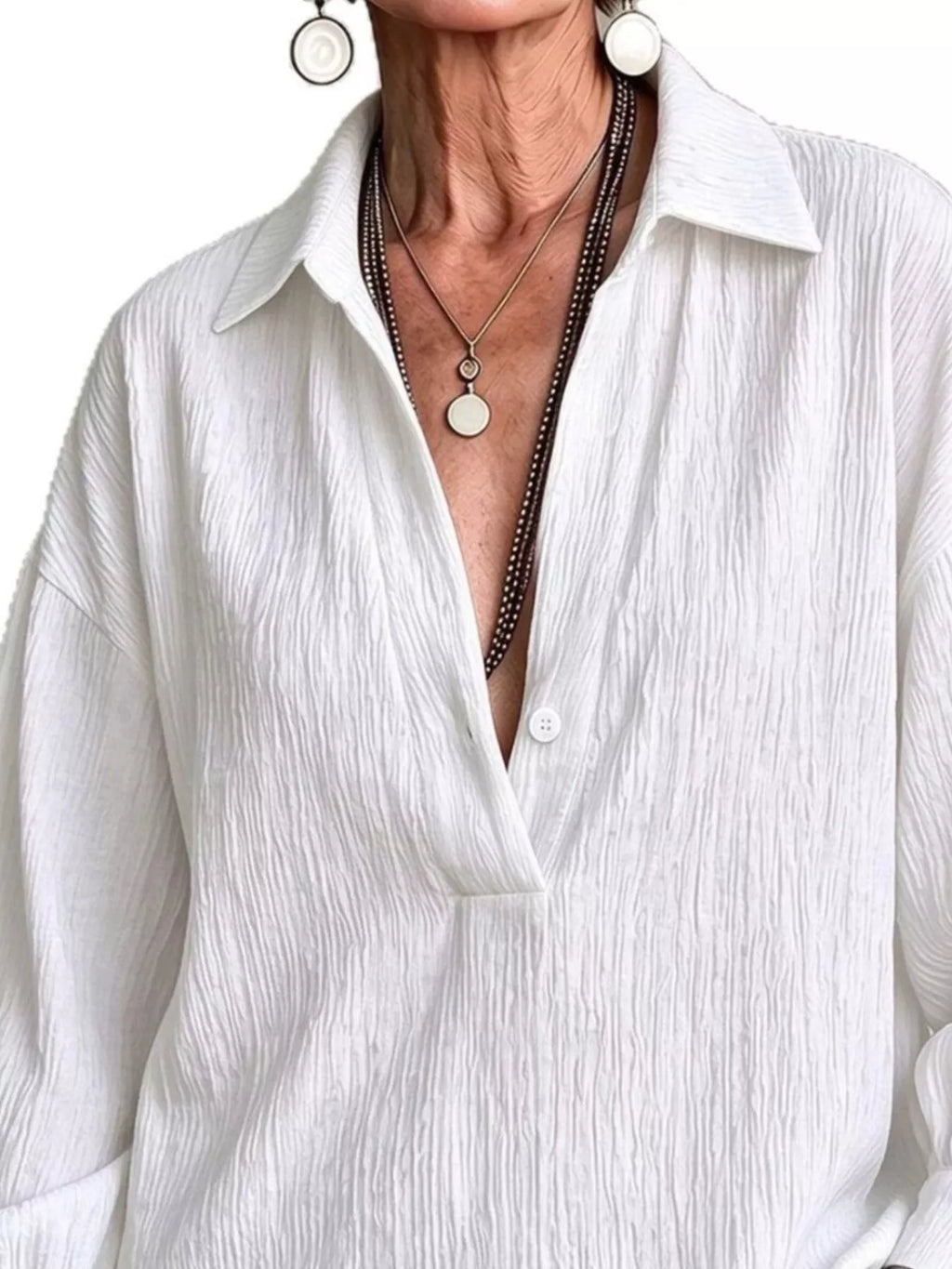 Full Size Textured Lantern Sleeves Blouse Plus Size