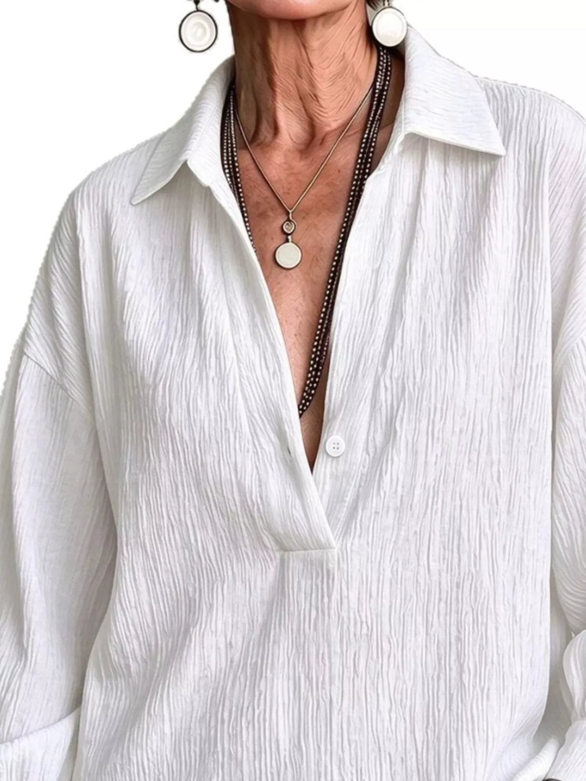 Full Size Textured Lantern Sleeves Blouse Plus Size
