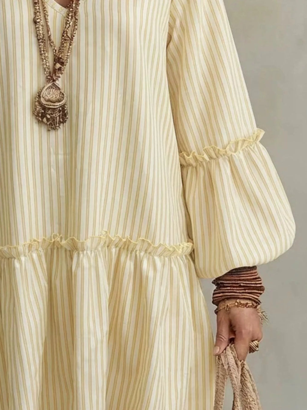 Full Size Striped Balloon Sleeve Mini Dress Plus Size