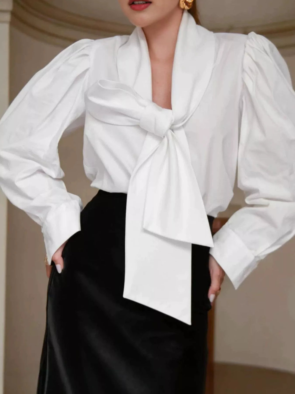 Tie Front Puff Sleeve Shirt