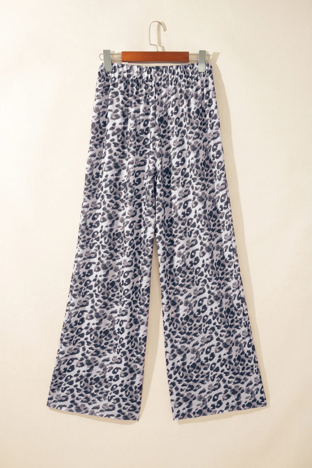 Leopard Elastic Waist Raw Hem Wide Leg Pants