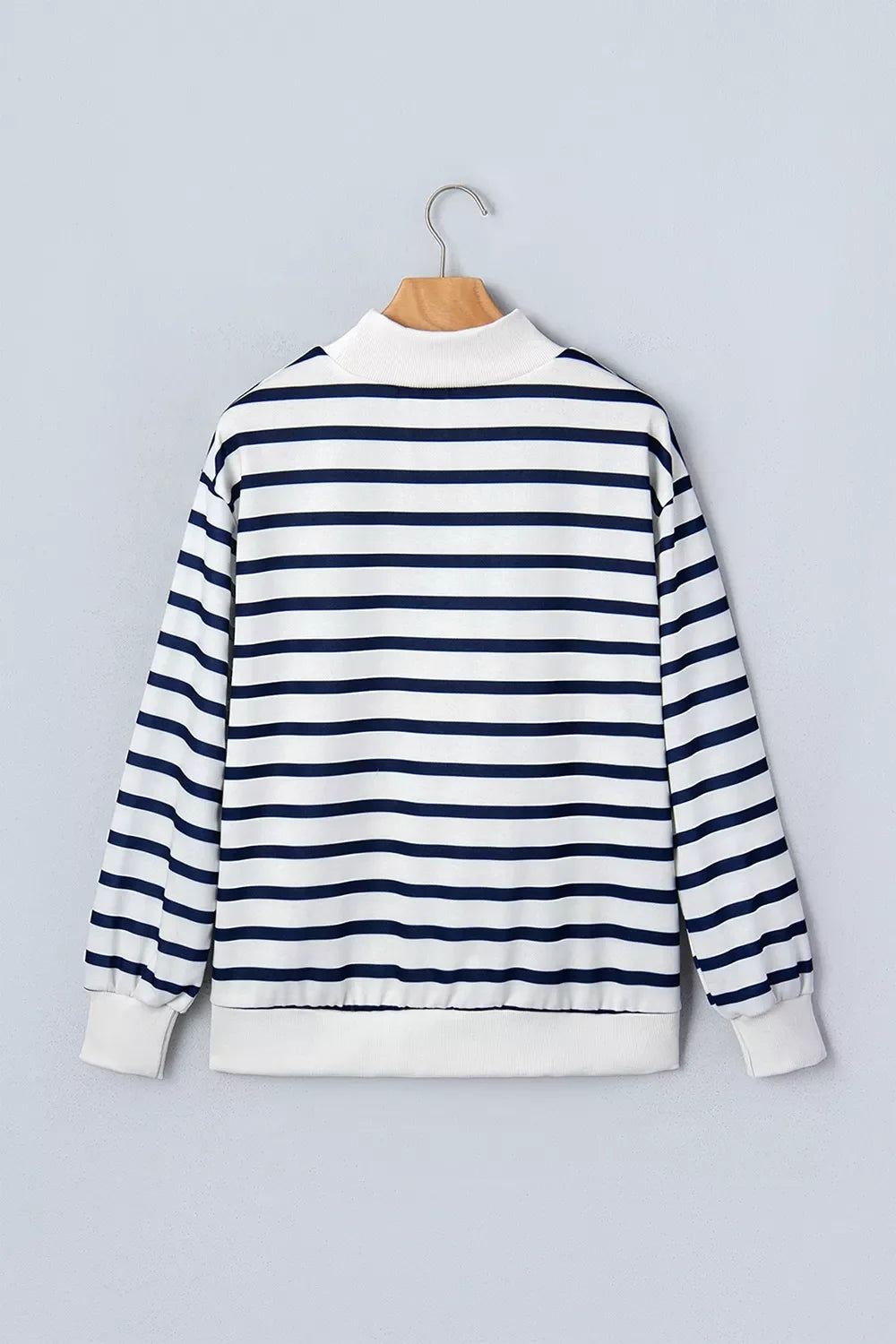 Striped Stand Neck Long Sleeve Ribbed Cuff Hem Sweatshirt