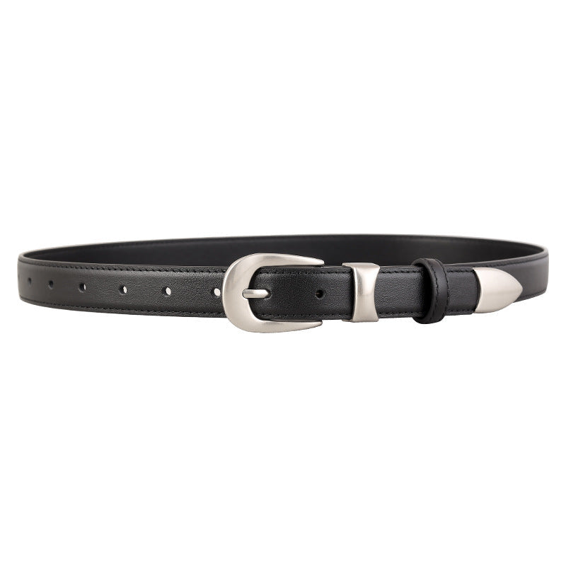 Classic Leather Belt with Silver Buckle