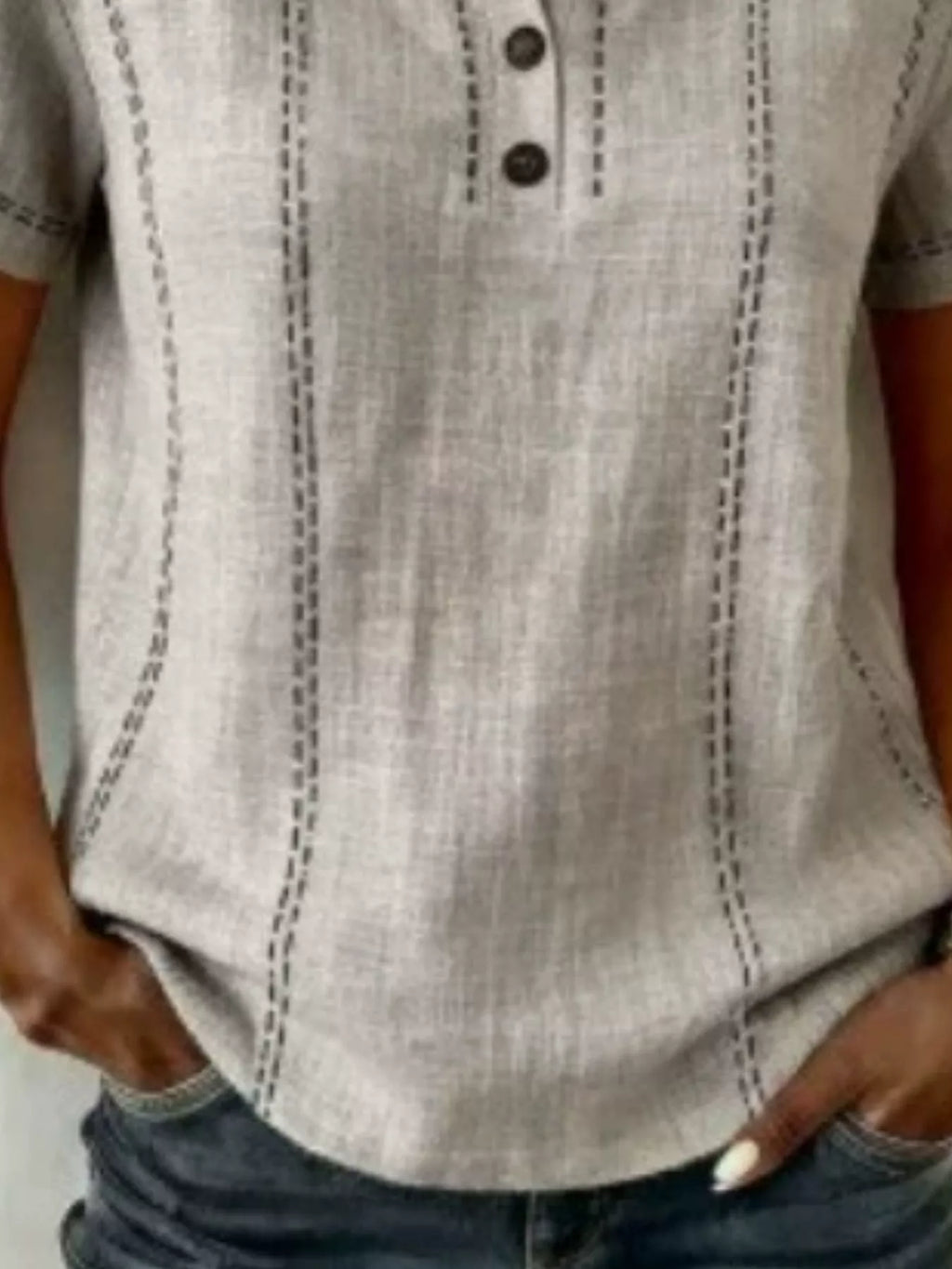 Full Size Button Detail Short Sleeve Blouse Plus Size