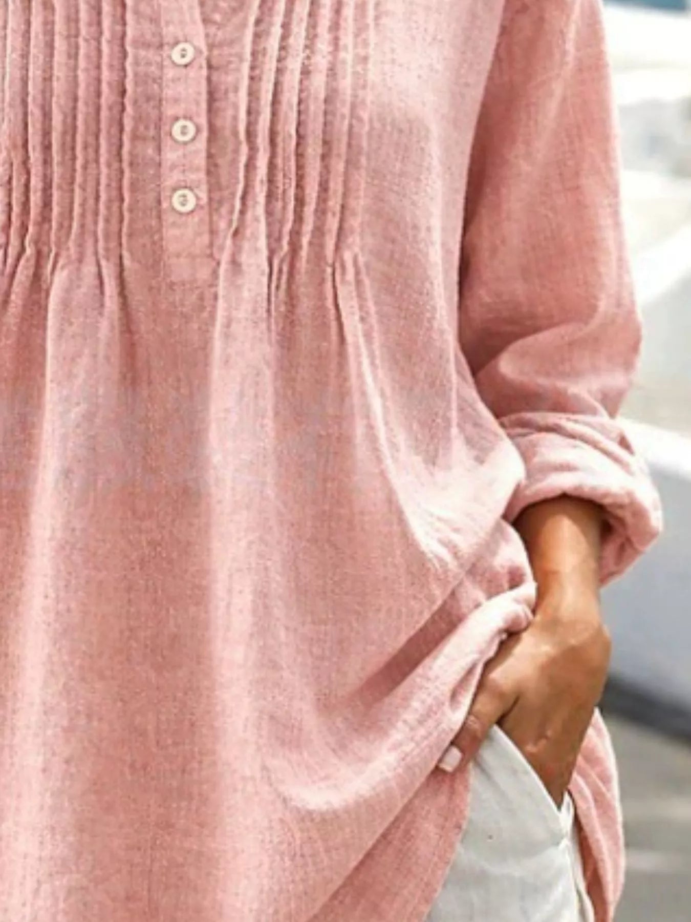 Casual Button Detail Long Sleeve Linen Shirt