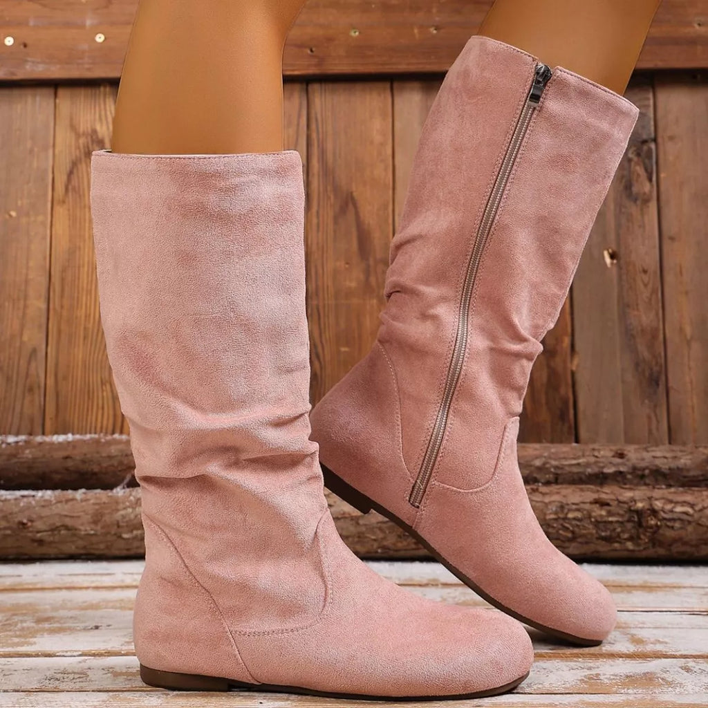 Round Toe Side Zip Boots