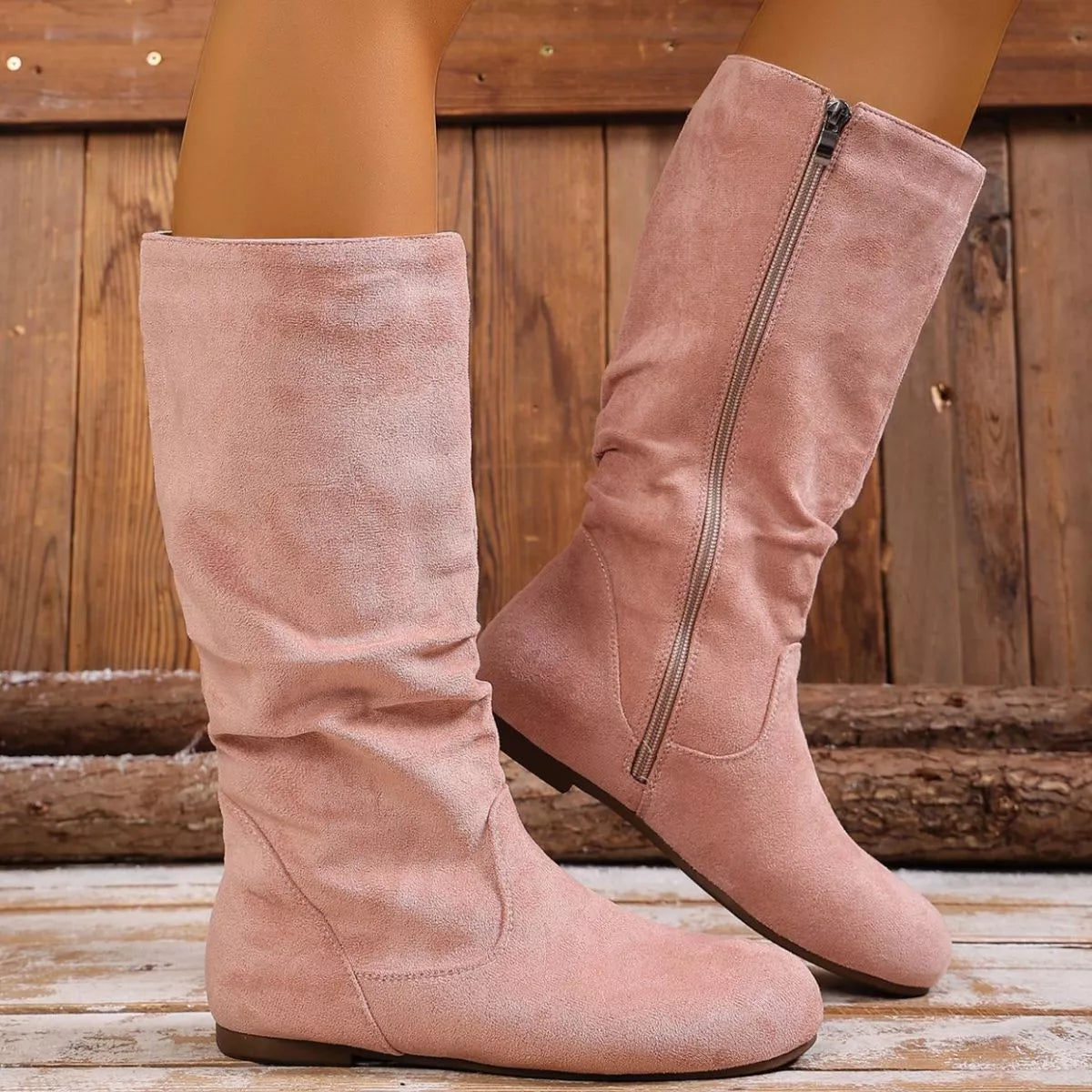 Round Toe Side Zip Boots