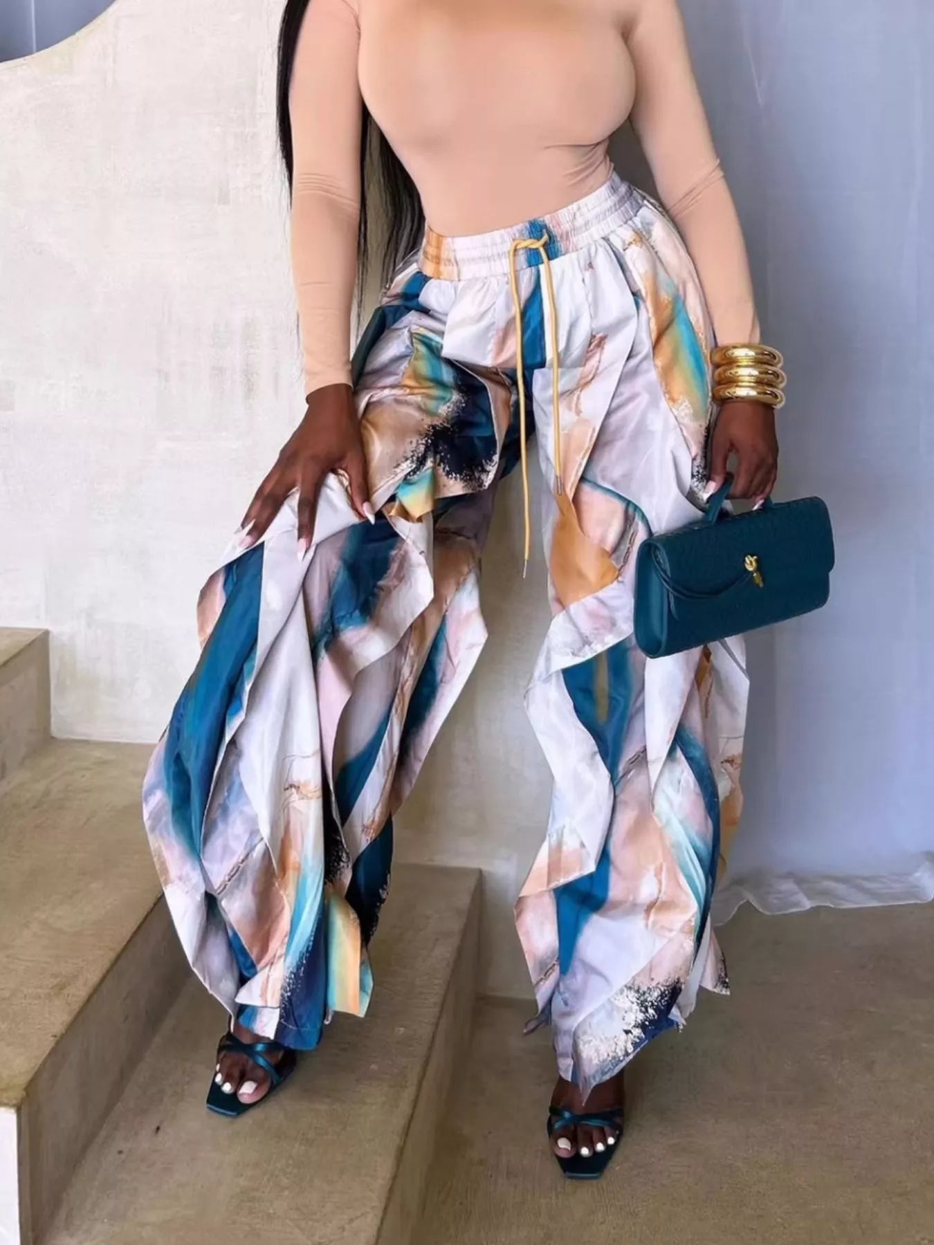 Printed Cargo Pants with Drawstring Waist