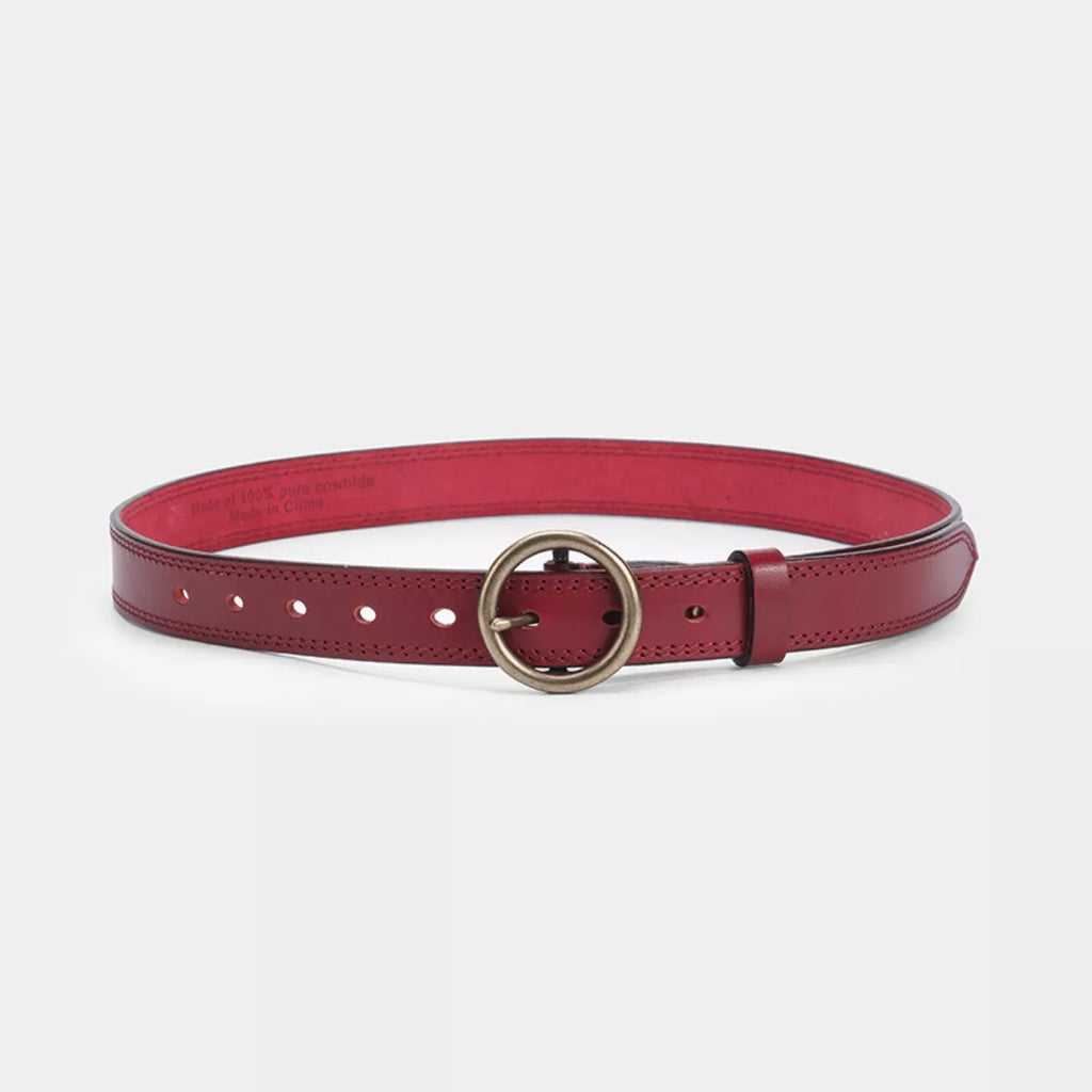 Round Buckle Leather Belt