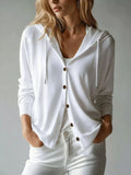 Drawstring Button Down Hooded Cardigan