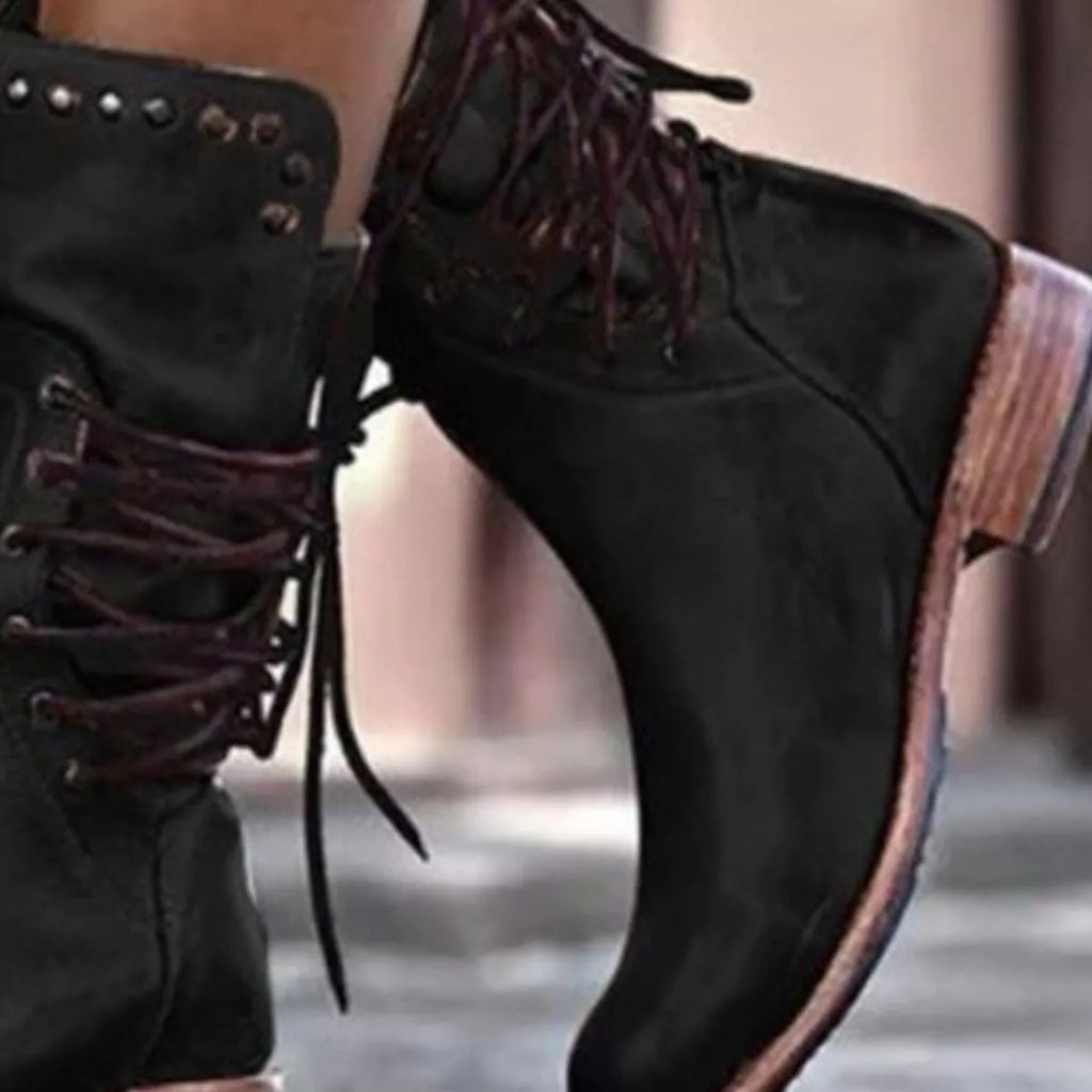 Lace Up Block Heels Boots