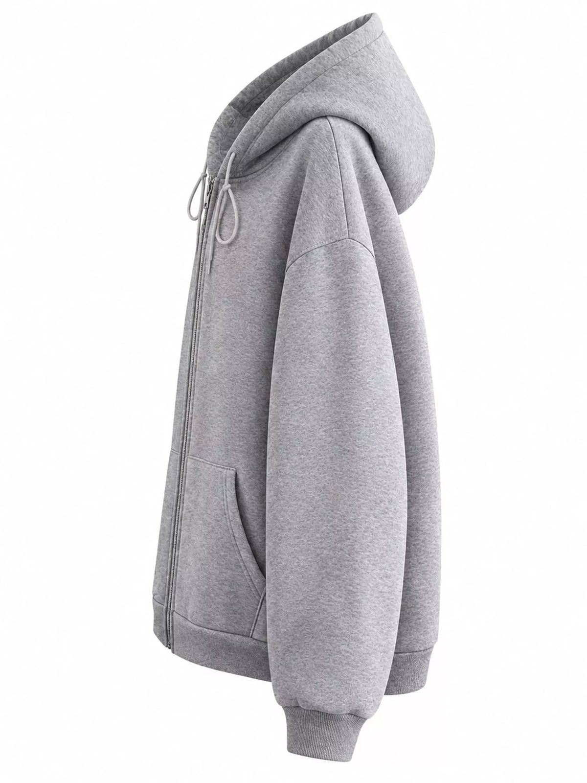 Full Size Oversized Solid Zip-Up Hoodie with Drawstring Plus Size