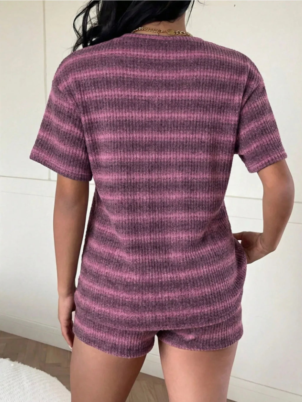 Striped Short Sleeve Top and Shorts Set