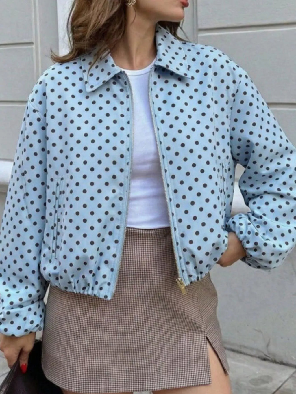 Polka Dot Casual Zip-Up Jacket