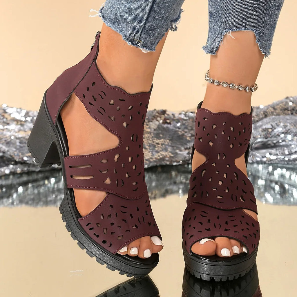 Cutout Block Heels Sandals