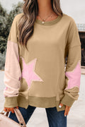 Star Patchwork Reverse Seam Drop Shoulder Sweatshirt