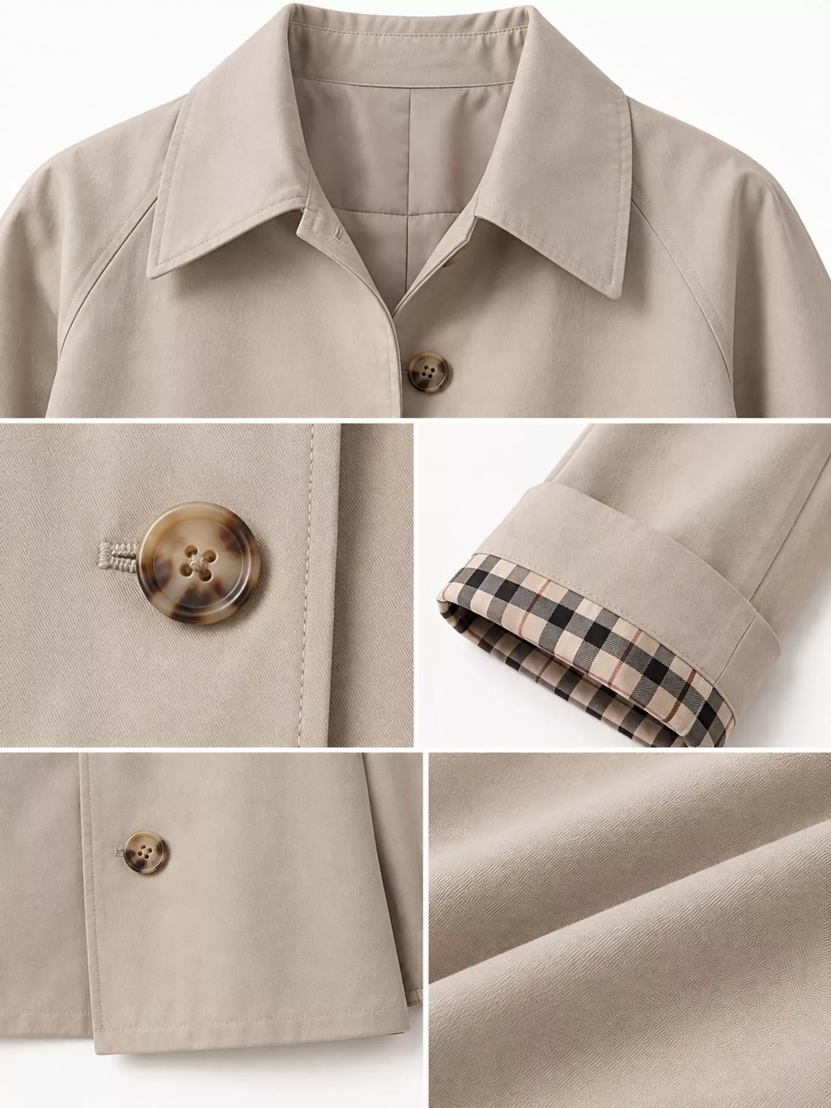 Plaid Cuffs Cropped Trench Outerwear
