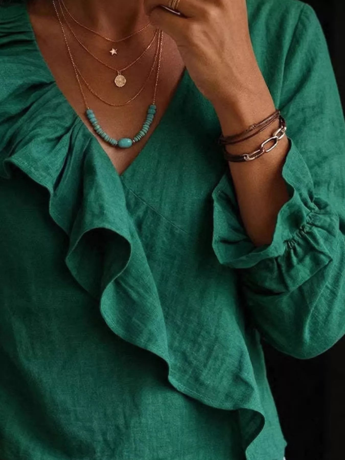 Full Size Ruffled Long Sleeve Blouse Plus Size