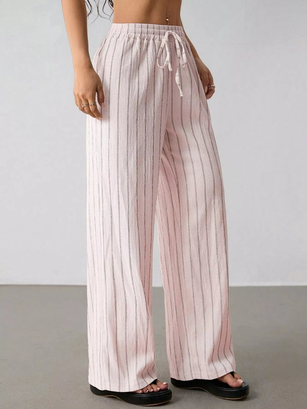 Striped Wide-Leg Drawstring Pants