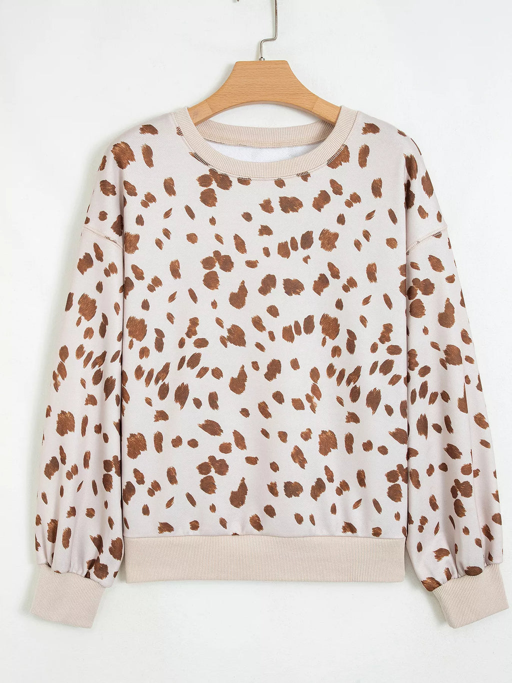 Leopard Print Dropped Shoulder Round Neck Casual Sweatshirt